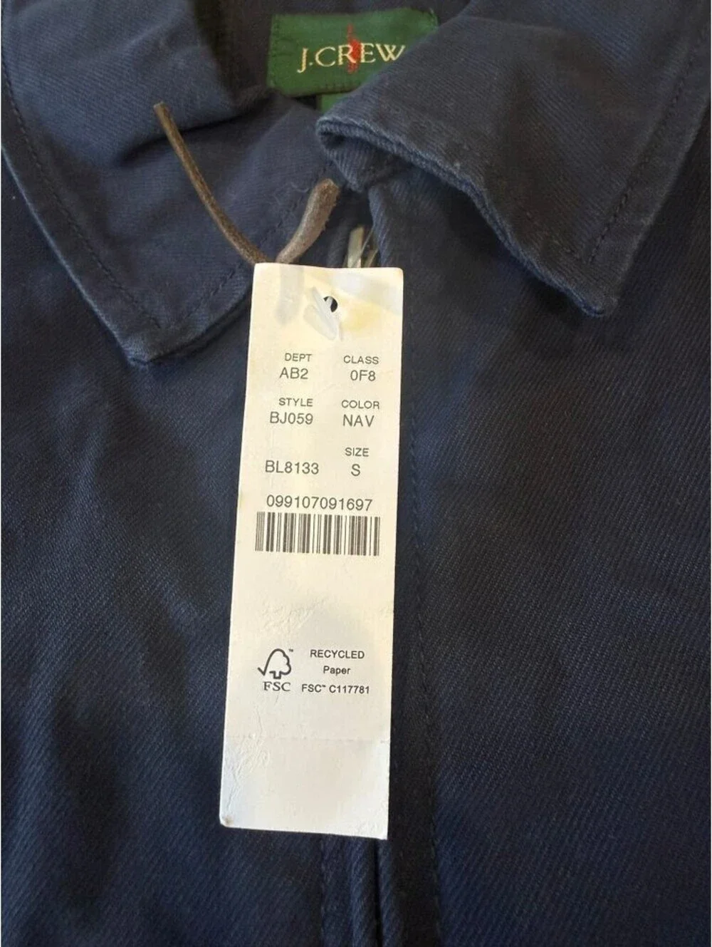 J.Crew Harrington Jacket Mens S Navy Blue Cotton Full Zip NWT